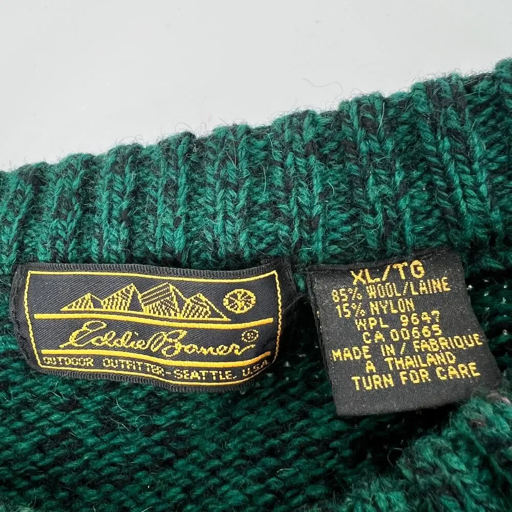 Vintage Mens Eddie Bauer Forest Green Wool Crewneck Sweater Size XL - Picture 4 of 6